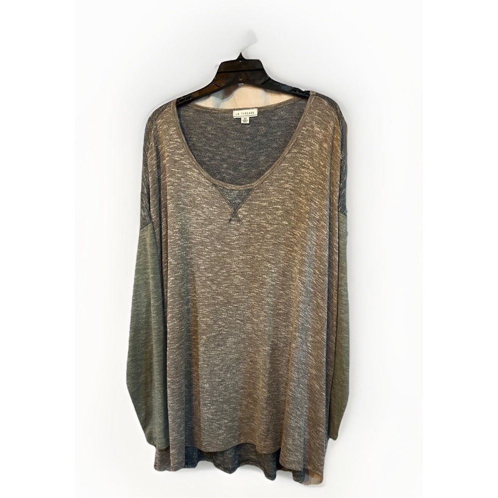LA Threads Taupe Green Navy Heather V Neck LS Top Women's Size 2X NEW!